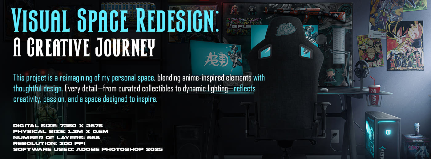 Visual Space Redesign — A Creative Journey title banner with project stats